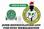 Jamb Matriculation List for Nysc Mobilization
